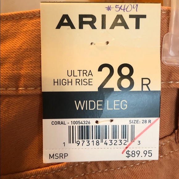 Ariat Ultra High Rise R.E.A.L. Denim - Wide Leg & Coral - Size 28R - Picture 3 of 5